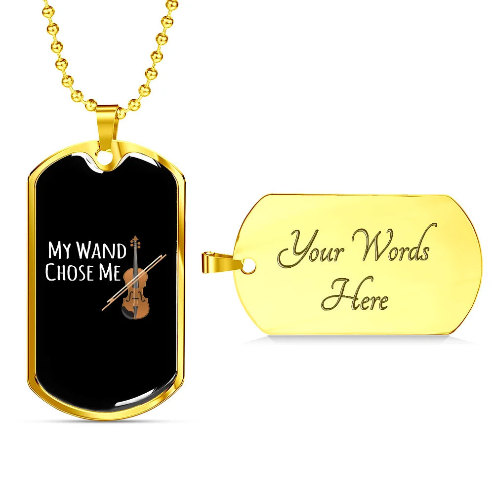 Musician Necklace My Wand Chose Me Personalized Engraved Gold Dog Tag Necklace